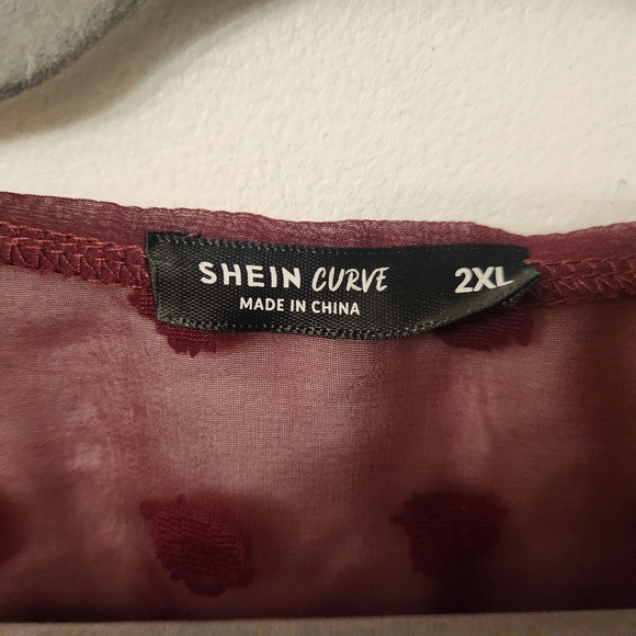 SHEIN Curve Burgandy Textured Wrap Blouse - Picture 5 of 6